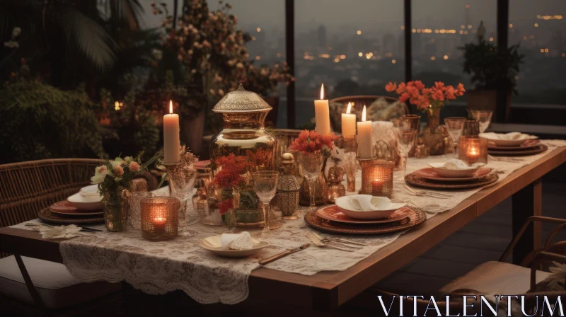 Romantic Candlelit Dinner in Natural Setting | Baroque Decadence AI Image