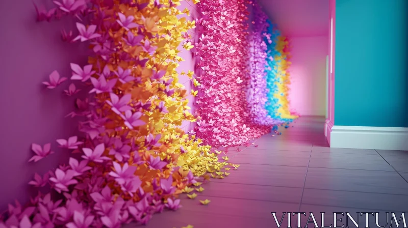 Vibrant 3D Flower Room Rendering | Colorful Floral Cascade AI Image