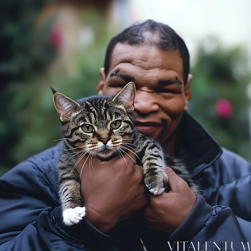 A Person and Their Feline Friend - Cherished Moment AI Image