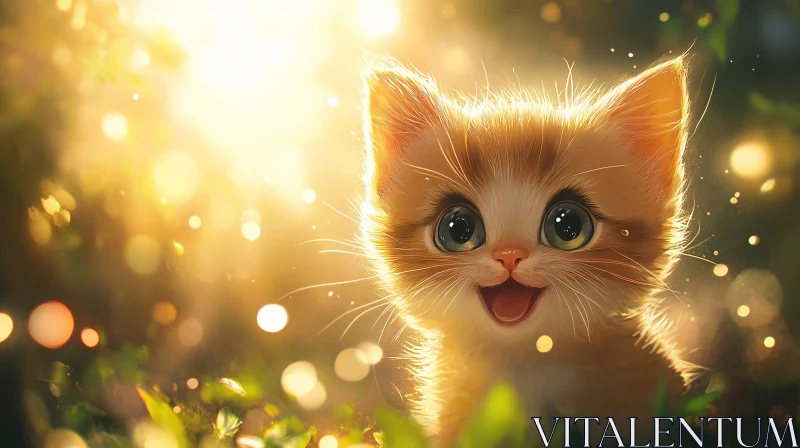 Cute Kitten in Warm Sunlight with Bokeh AI Image