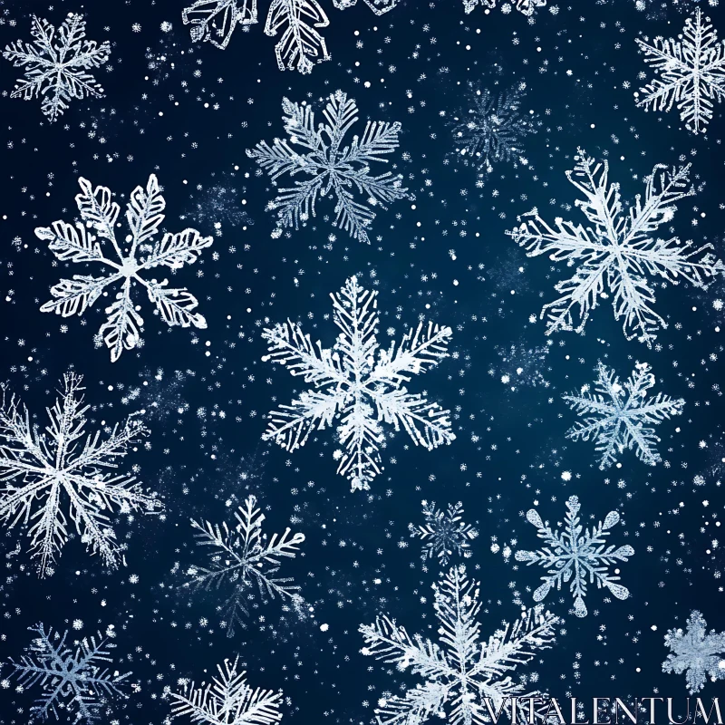 Delicate Snowflakes Against a Wintry Blue AI Image