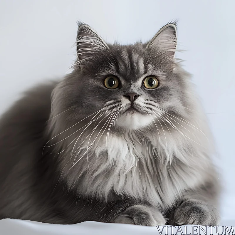 Curious Feline with a Dense Gray Coat AI Image