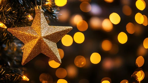 Christmas Star Decoration with Warm Bokeh Lighting