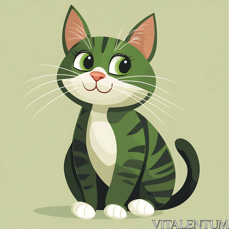 Friendly Green Striped Cat Cartoon AI Image