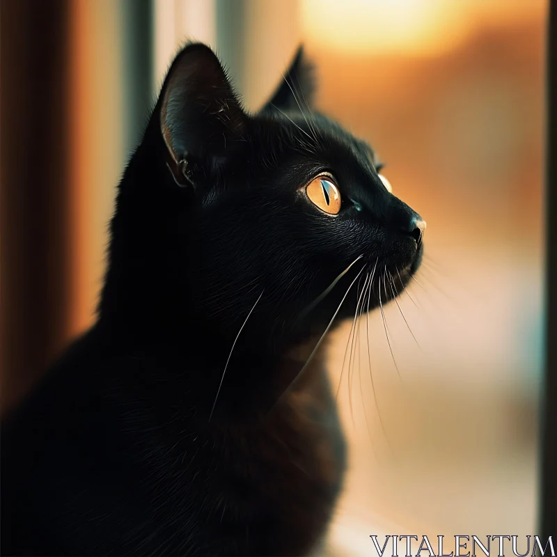 Golden-Eyed Cat at Sunset AI Image