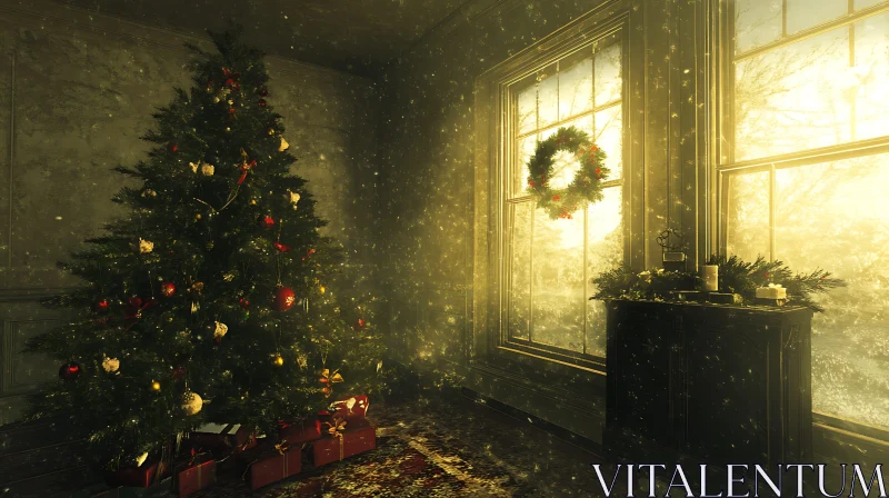 Festively Decorated Room for Christmas AI Image