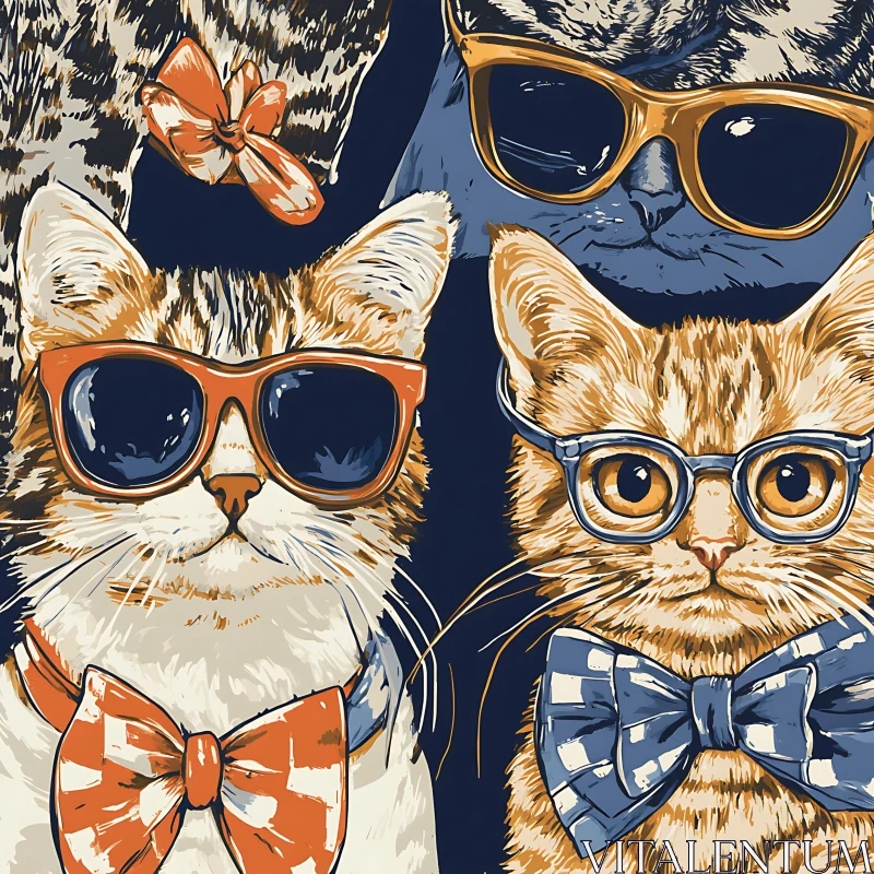 Fashionable Felines in Eyewear: A Stylish Cat Illustration AI Image