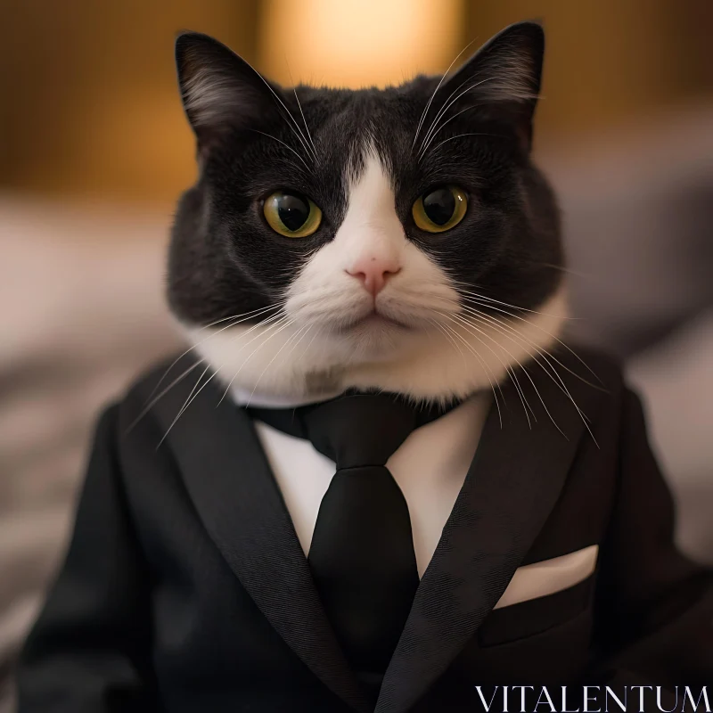 Cat in a Black Suit AI Image