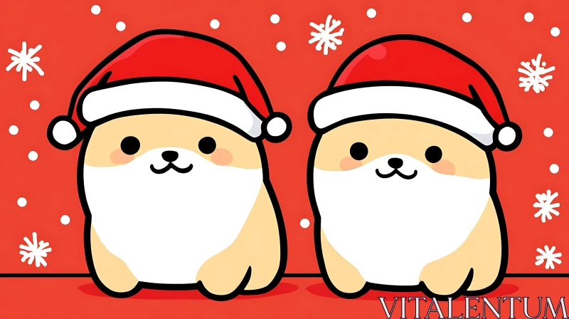 AI ART Christmas Cartoon Dogs with Santa Hats