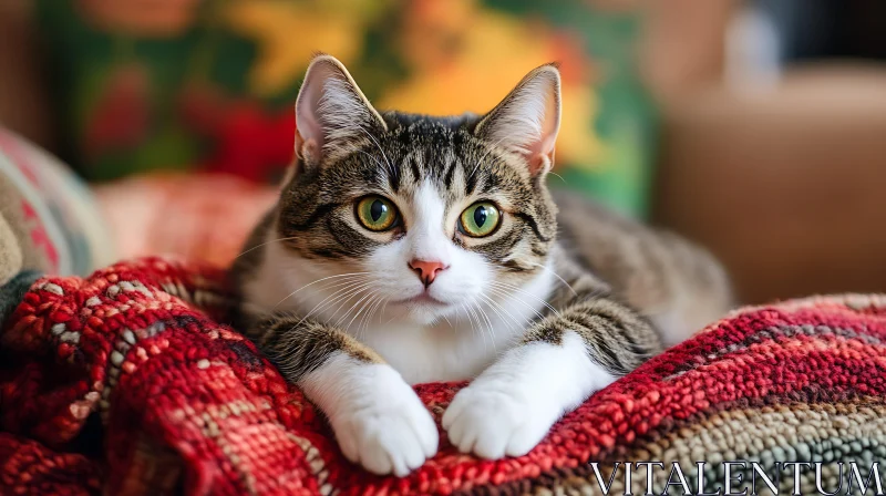 Cute Cat on Cozy Blanket AI Image