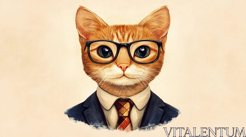 Orange Cat Portrait in Suit and Glasses AI Image