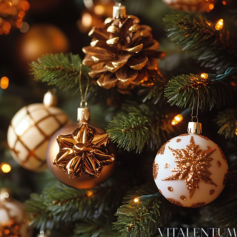 Elegant Christmas Ornaments on Pine Tree AI Image