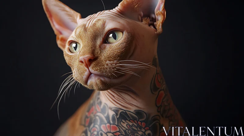 Artistic Portrait of a Sphynx Cat with Tattoos AI Image