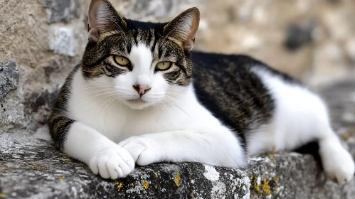 Calm Cat Resting on Stone