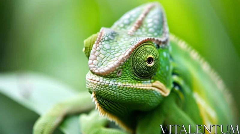 Close-Up of a Green Chameleon on Branch | Natural Setting AI Image