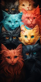 Vibrant Multi-Colored Cat Illustration