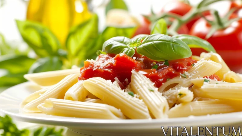 Delicious Plate of Pasta with Tomato Sauce and Basil AI Image
