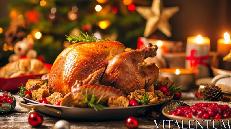Delicious Roasted Turkey with Festive Decorations - Warmth and Celebration AI Image