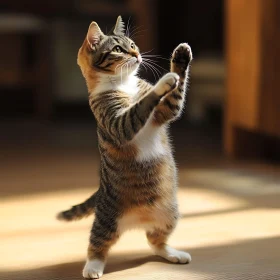 Standing Tabby Cat in Sunlit Room