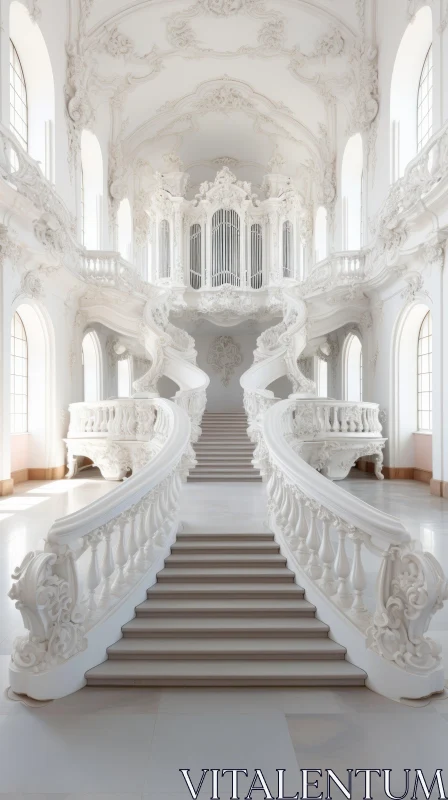 Exquisite White Staircase in Rococo Style | Dreamlike Architecture AI Image