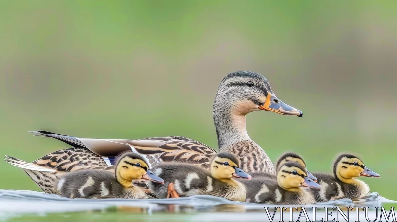AI ART Mother Duck and Ducklings in Nature