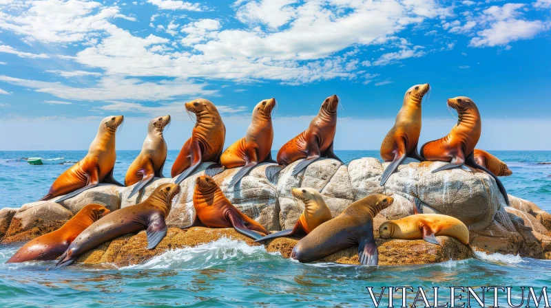AI ART Sea Lions on Rock: Ocean Wildlife Scene