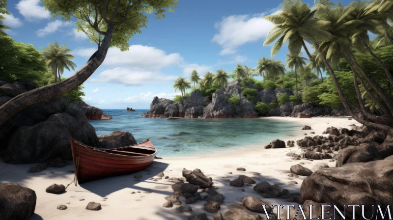 Serene Tropical Island with Fishing Boat - Unreal Engine 5 3D Render AI Image