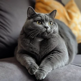 Grey Cat with Yellow Eyes Lounging