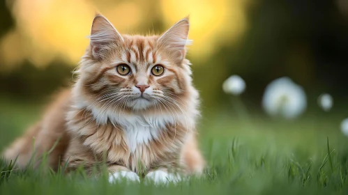 Cute Fluffy Ginger Cat Outdoors