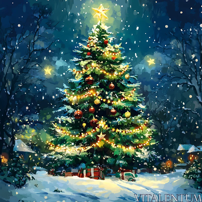 Christmas Tree Festival in Winter Night
