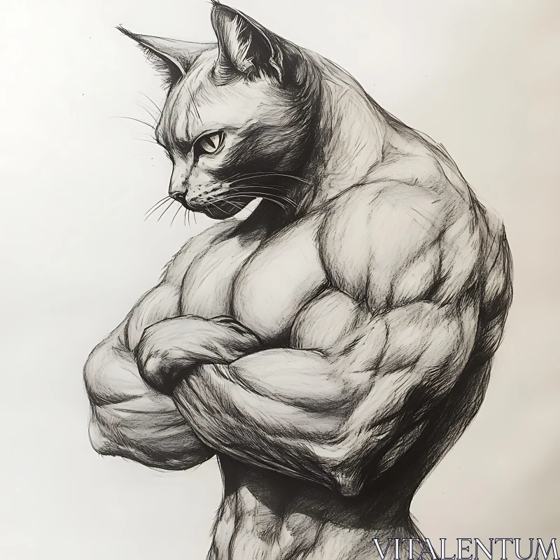 Powerful Cat Human Hybrid Artwork