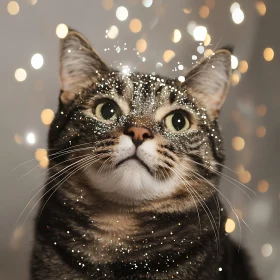 Festive Cat Covered in Glitter