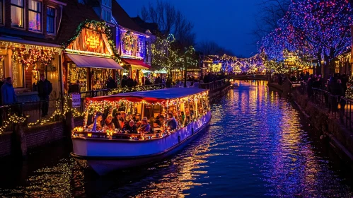 Canal Boat Ride Surrounded by Christmas Lights