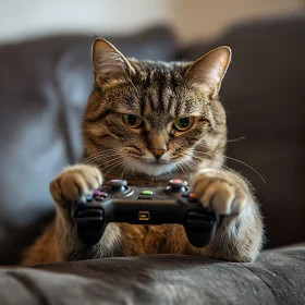 Focused Cat Gaming with Controller