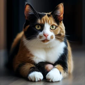 Portrait of a Calico Cat with Green Eyes