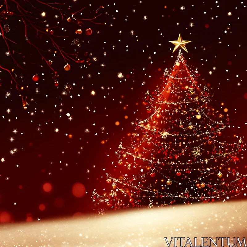 Glittering Christmas Tree with Ornaments and Star
