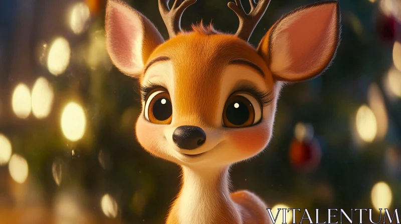 Charming Animated Deer in Festive Light AI Image