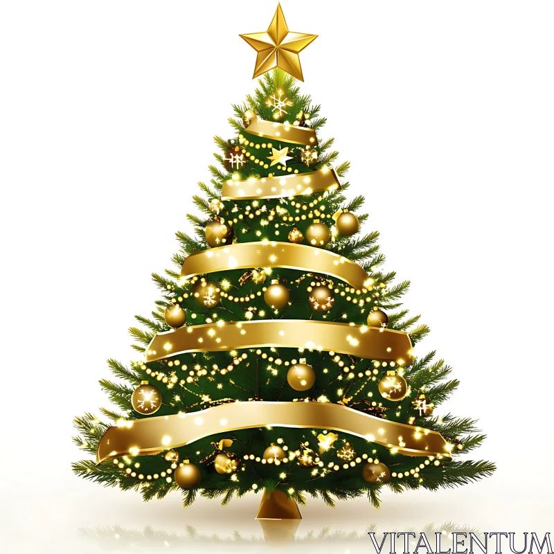Golden Ribbon Adorned Christmas Tree