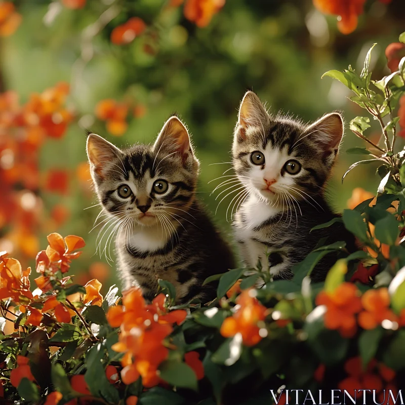 Charming Tabby Kittens Among Flowers