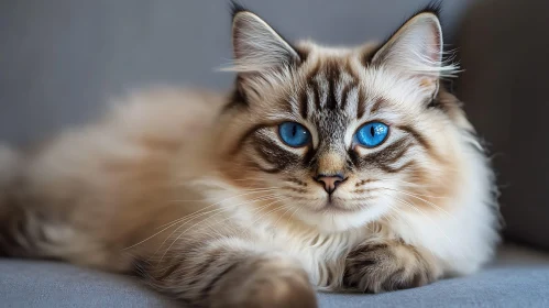 Beautiful Fluffy Cat with Striking Blue Eyes