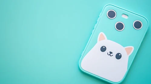 Adorable Cat Illustration Phone Case in Turquoise