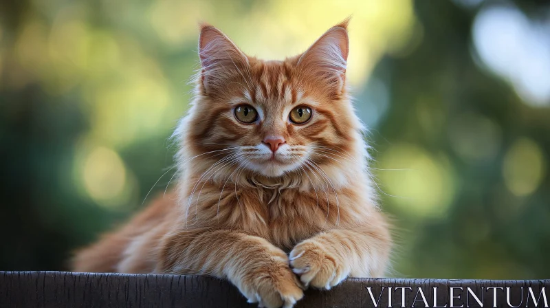 Amber-Eyed Ginger Cat on Wooden Surface