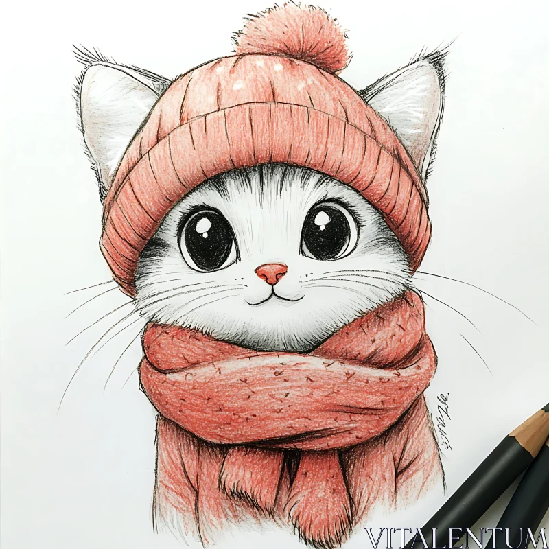 Cute Cat Illustration with Winter Accessories