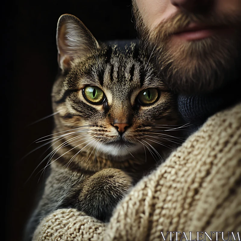 Man Embracing Pet Cat Tenderly