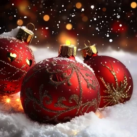 Holiday Red Baubles in Snow