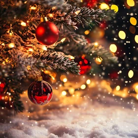 Magical Holiday Tree with Snowy Branches and Bokeh Lights