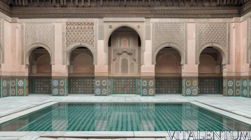 Ben Youssef Madrasa Courtyard: Moroccan Architectural Gem in Marrakesh AI Image