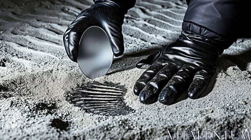 Black Gloves in Sand with a Knife - A Surreal Industrial Photography AI Image