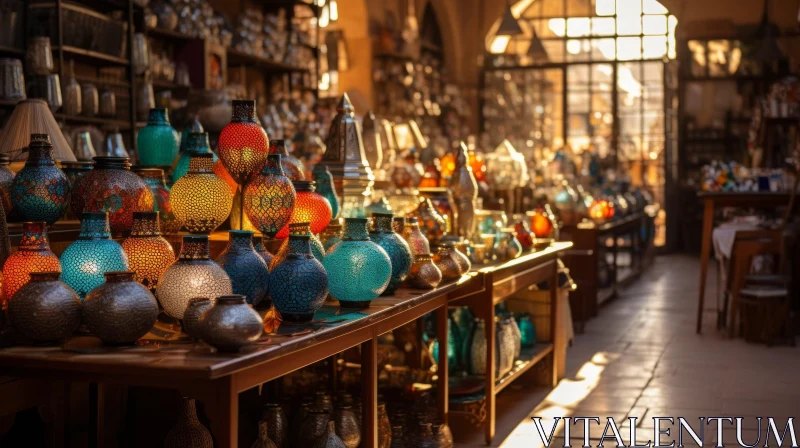 Captivating Table with Colorful Vases: A Vintage Street Decor AI Image