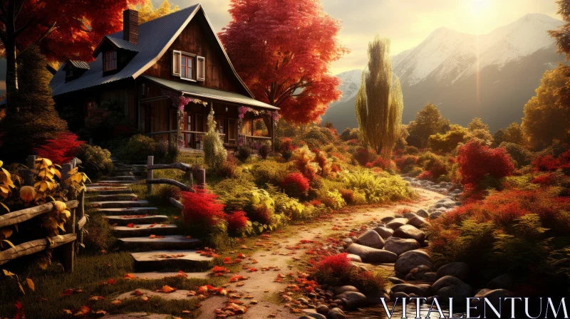 Charming Autumn Landscape with House - Realistic Artwork AI Image